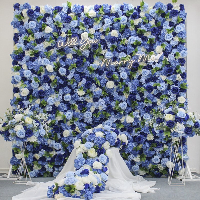 Blue Artificial Flower Wall For Party Background Blue Artificial Flower Wall For Party Background