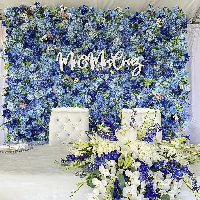 Blue Artificial Flower Wall For Party Background Blue Artificial Flower Wall For Party Background