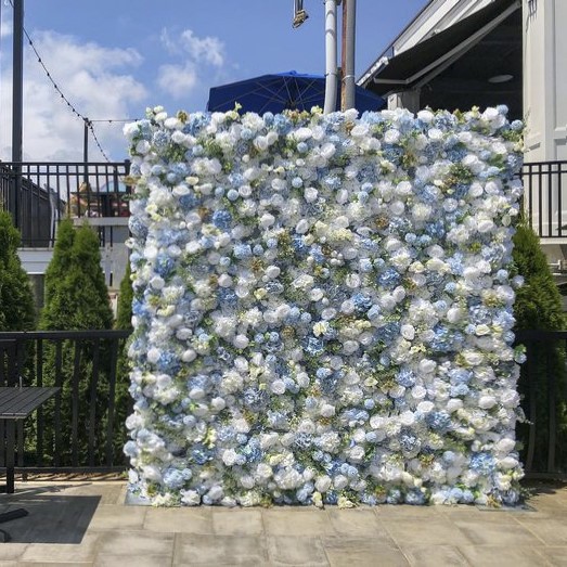 Blue Artificial Flower Wall For Party Background Blue Artificial Flower Wall For Party Background