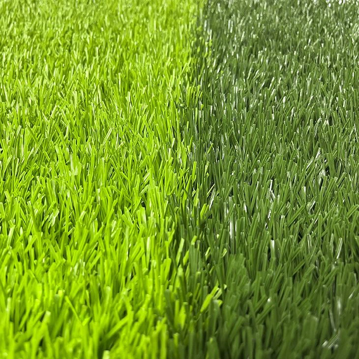 Green artificial turf of football field